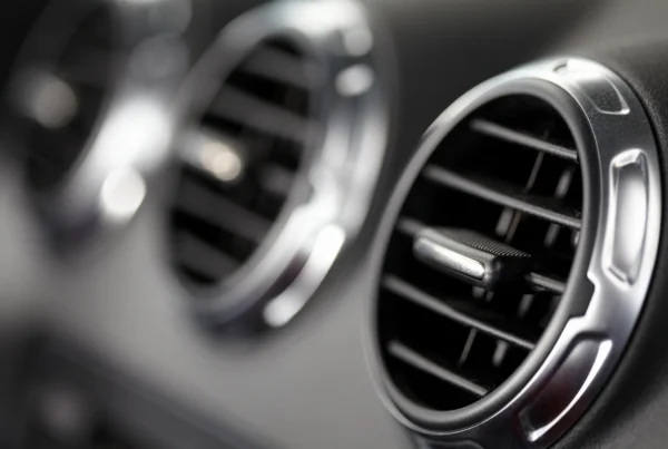 Close-up of a car dashboard air conditioning vents