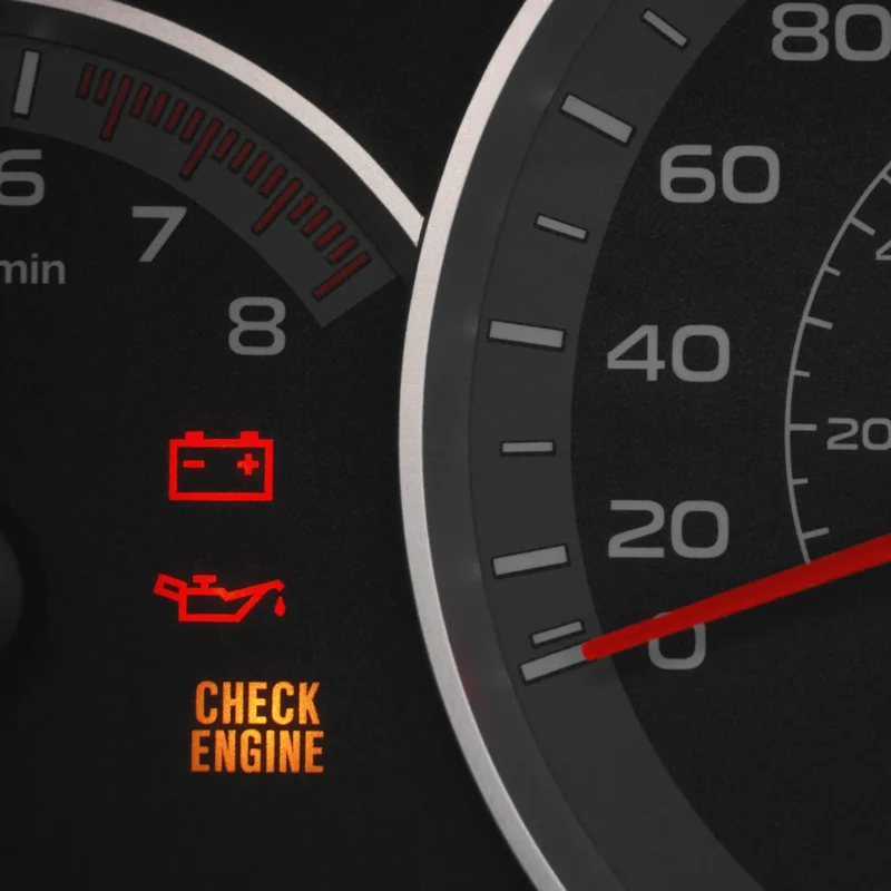 Check engine light illuminated on a car dashboard instrument cluster