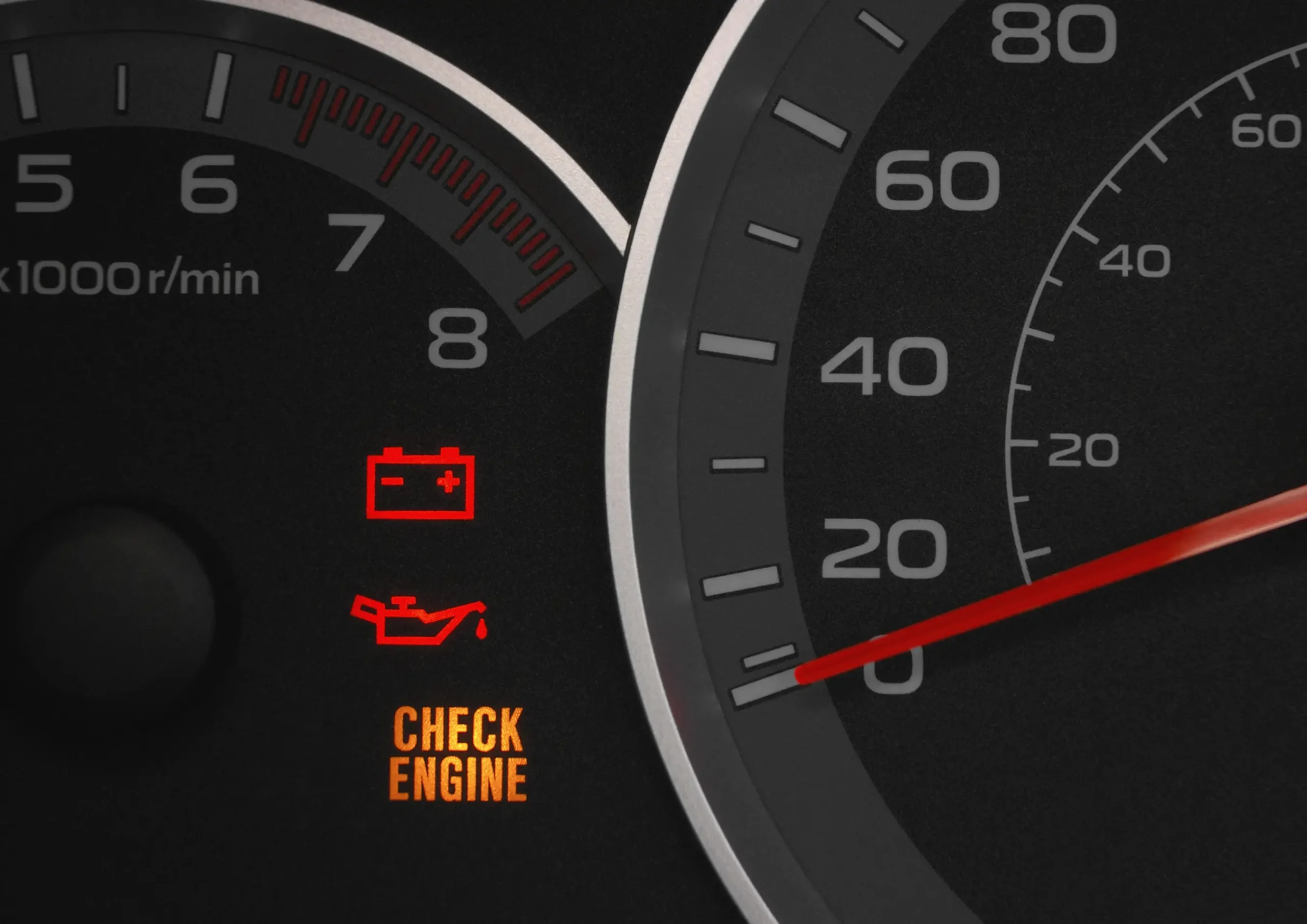Check engine light illuminated on a car dashboard instrument cluster
